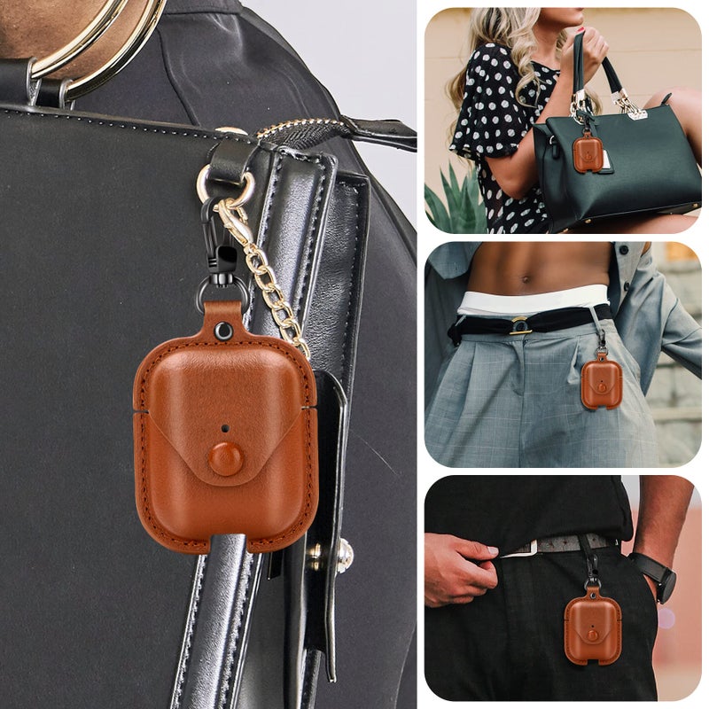 PG6 Leather Case for Airpods with Keychain, Premium Leather Vintage Portable Shockproof Protective Cover for Apple AirPods 1 and AirPods 2 Charging Case - Image 5
